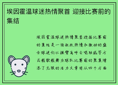 埃因霍温球迷热情聚首 迎接比赛前的集结
